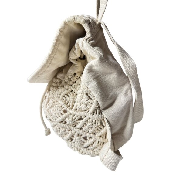 Handwoven Cream Boho Macrame Mini Backpack W/Adjust. Straps & Drawstring Closure main image 9